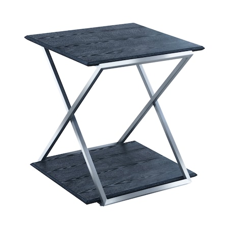 Armen Living Westlake Black Veneer End Table with Brushed Stainless Steel Frame LCPDLABLBS